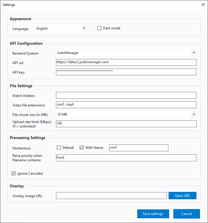 The Settings dialog